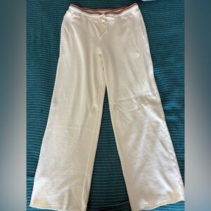 Marine Layer Wide Leg Sweatpants in Cream with Striped Waistband